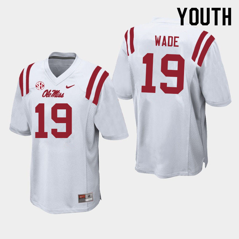 Youth #19 Dayton Wade Ole Miss Rebels College Football Jerseys Sale-White - Click Image to Close